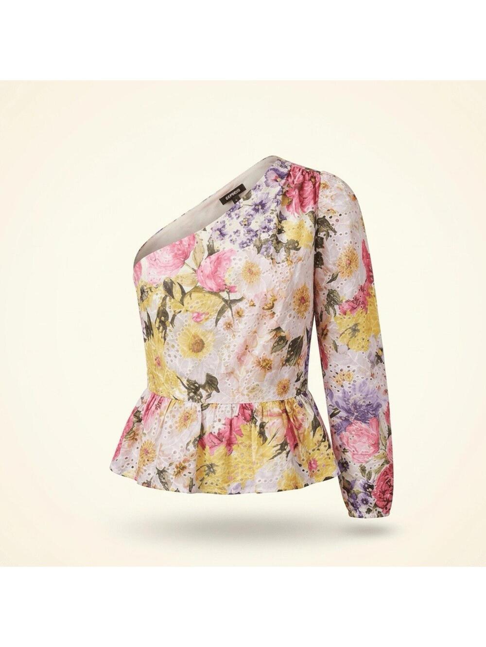 NWT Express Eyelet Pastel Floral One Shoulder Peplum Top Sz 6 Pastel MSRP $88